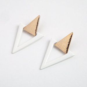 Vintage  Clip On Earrings Gold Tone White Triangle Geometric Jewels by Park Lane